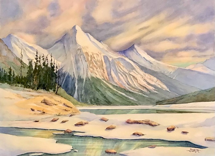 Medicine Lake & Annunciation Peak, Jasper National Park 22” x 30” watercolour  I did the drawing in Jasper 10 years ago and finished the painting this week.