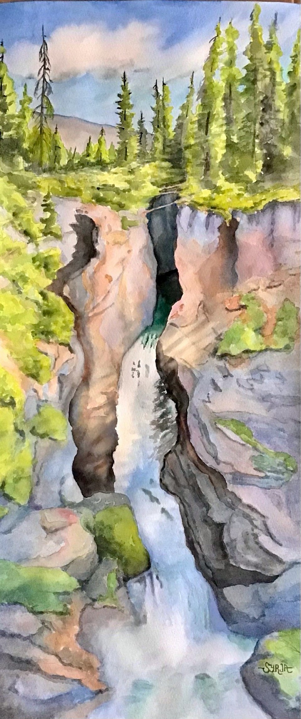 Maligne Canyon, Jasper National Park, 15” x 30” watercolour